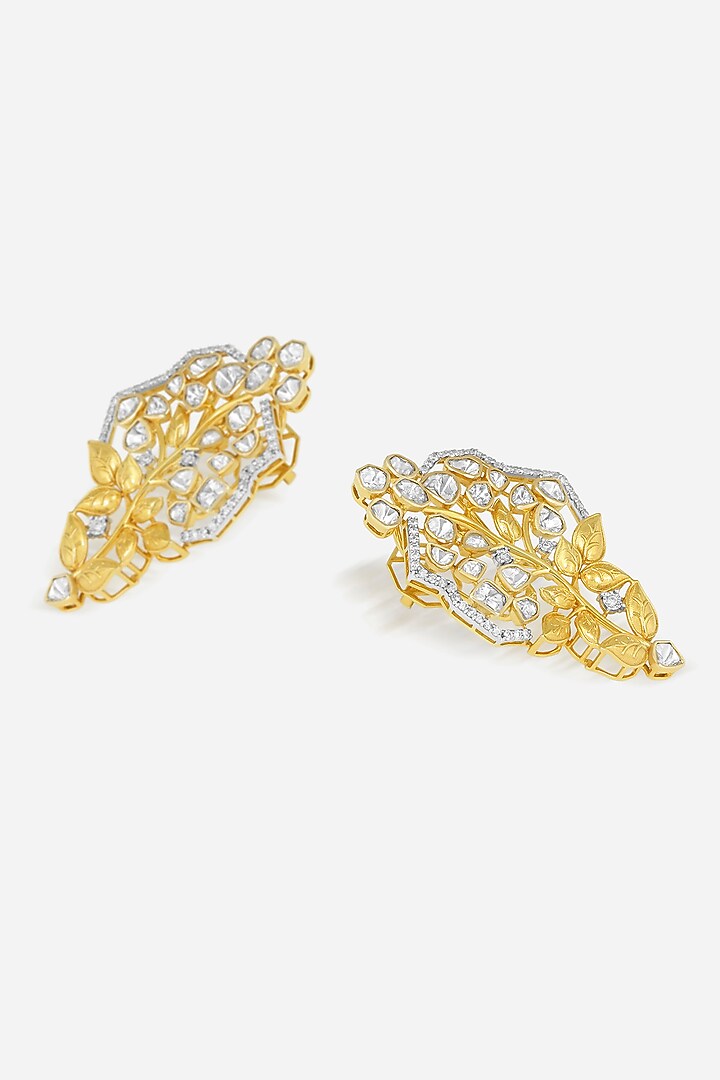 14kt Yellow Gold Finish Diamond & Kundan Polki Earrings by Nornament at Pernia's Pop Up Shop