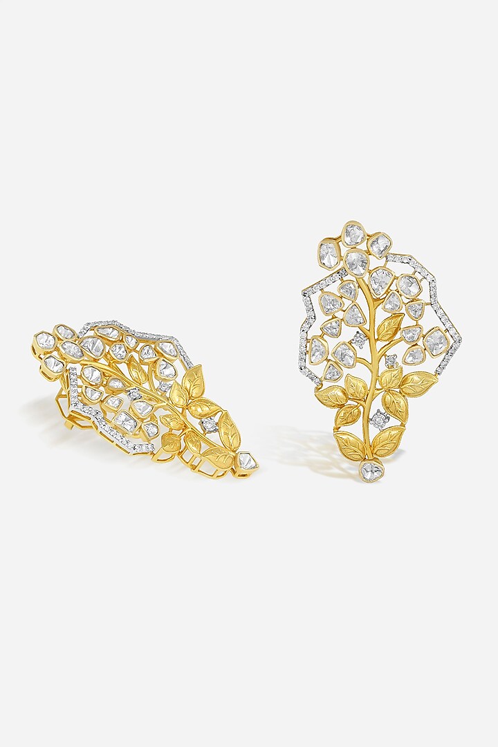 14kt Yellow Gold Finish Diamond & Kundan Polki Earrings by Nornament at Pernia's Pop Up Shop