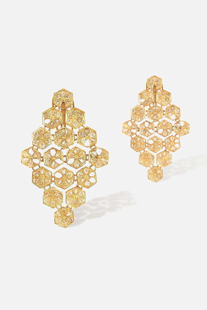 18kt Yellow Gold Finish Diamond Honeycomb Earrings by Nornament at Pernia's Pop Up Shop