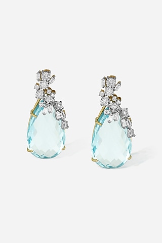 14kt Yellow Gold Finish Diamond & Aquamarine Stone Earrings by Nornament