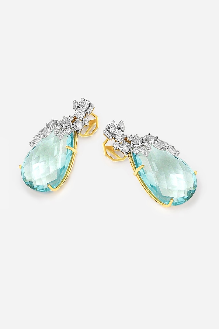 14kt Yellow Gold Finish Diamond & Aquamarine Stone Earrings by Nornament at Pernia's Pop Up Shop