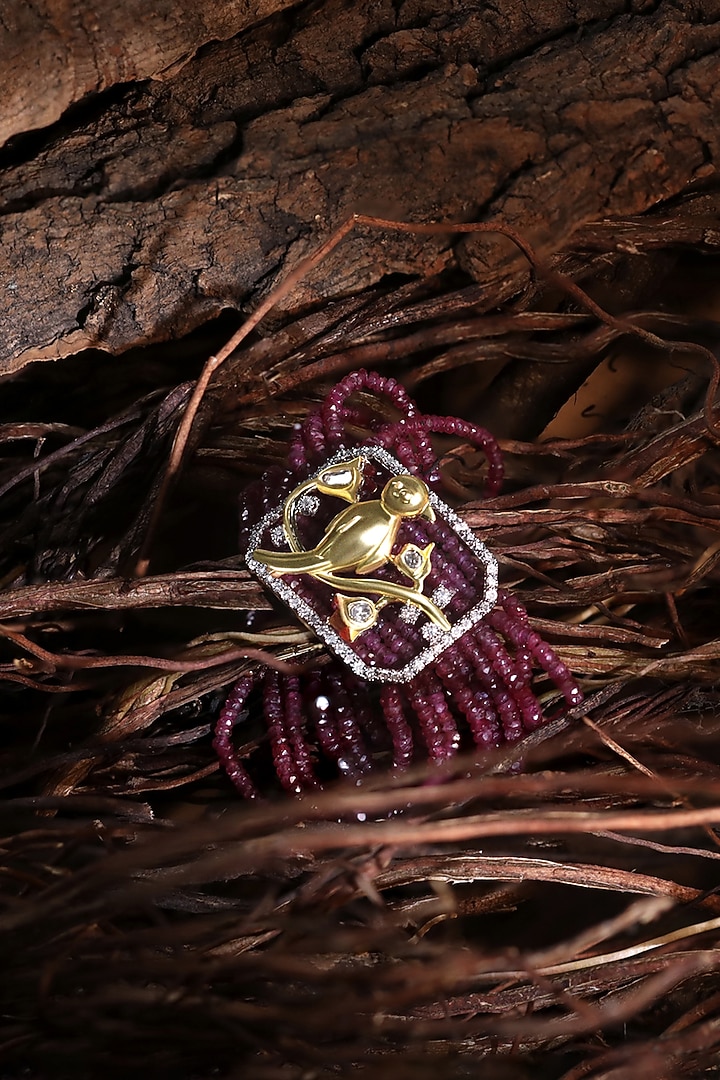 14kt Yellow Gold Finish Diamond & Ruby Stone Openable Bracelet by Nornament at Pernia's Pop Up Shop