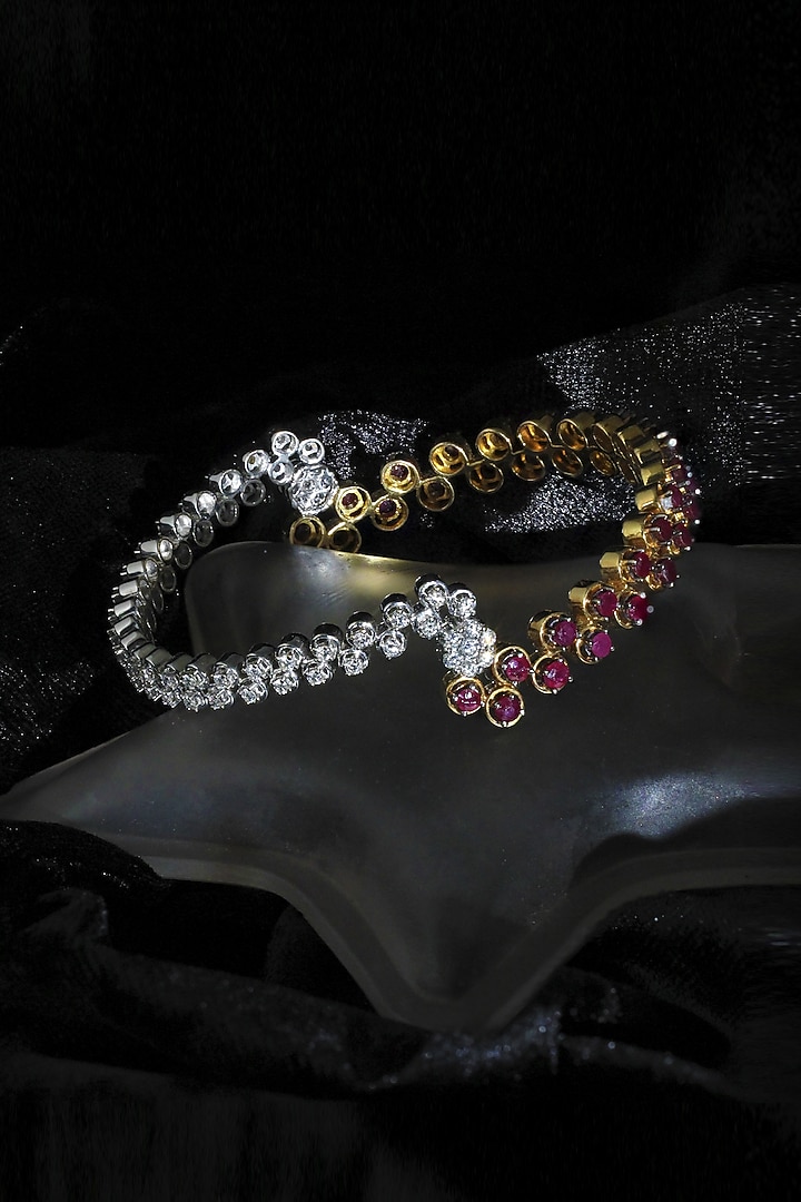 18kt Yellow Gold Finish Diamond & Ruby Stone Bangle by Nornament at Pernia's Pop Up Shop