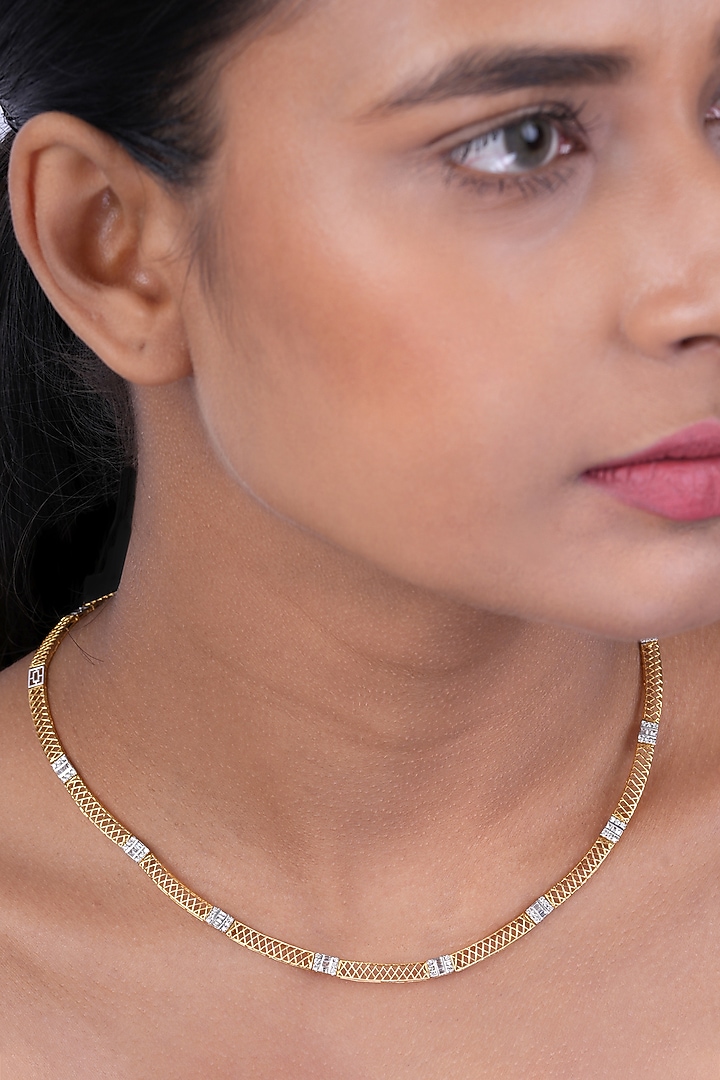 18kt Yellow Gold Finish Round & Baguette-Cut Diamond Chain Necklace by Nornament at Pernia's Pop Up Shop