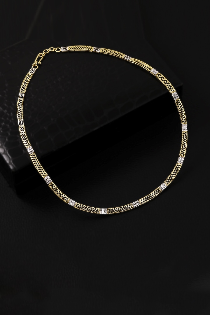 18kt Yellow Gold Finish Round & Baguette-Cut Diamond Chain Necklace by Nornament at Pernia's Pop Up Shop