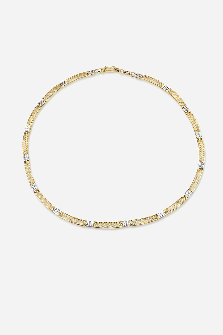 18kt Yellow Gold Finish Round & Baguette-Cut Diamond Chain Necklace by Nornament at Pernia's Pop Up Shop