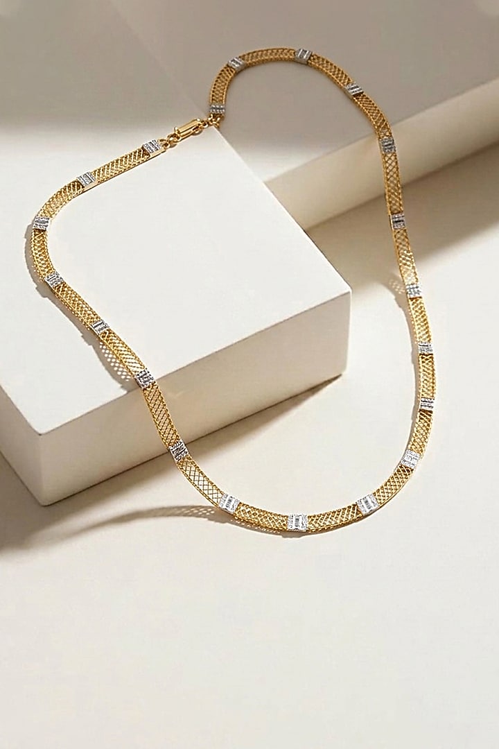 18kt Yellow Gold Finish Round & Baguette-Cut Diamond Chain Necklace by Nornament at Pernia's Pop Up Shop