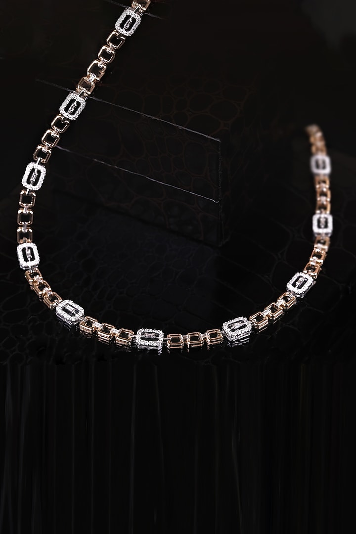 18kt Rose Gold Finish Round & Baguette-Cut Diamond Chain Necklace by Nornament at Pernia's Pop Up Shop