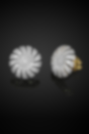 18kt Yellow Gold Finish Baguette & Round-Shaped Diamond Stud Earrings by Nornament at Pernia's Pop Up Shop