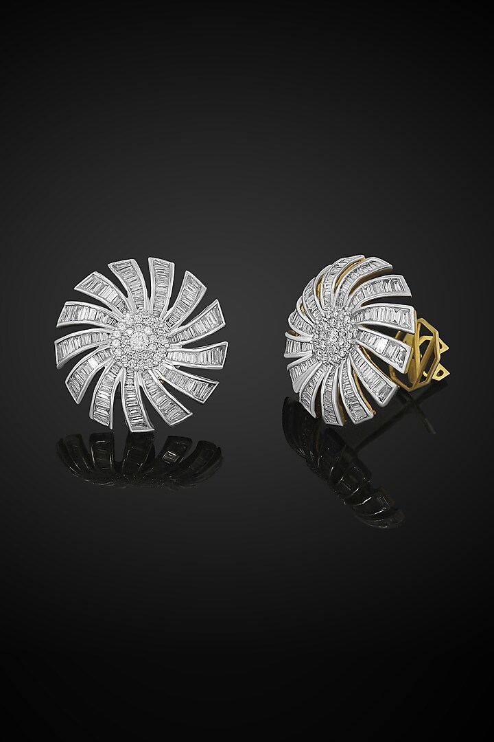 18kt Yellow Gold Finish Baguette & Round-Shaped Diamond Stud Earrings by Nornament at Pernia's Pop Up Shop