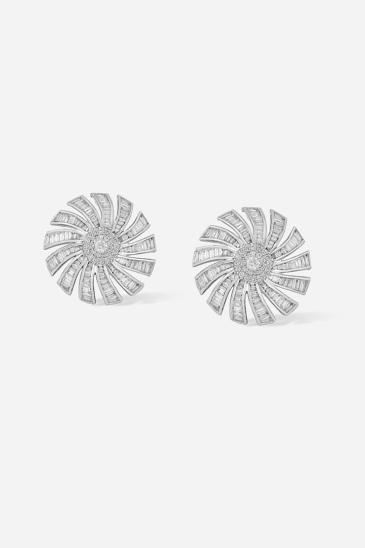 18kt Yellow Gold Finish Baguette & Round-Shaped Diamond Stud Earrings by Nornament at Pernia's Pop Up Shop
