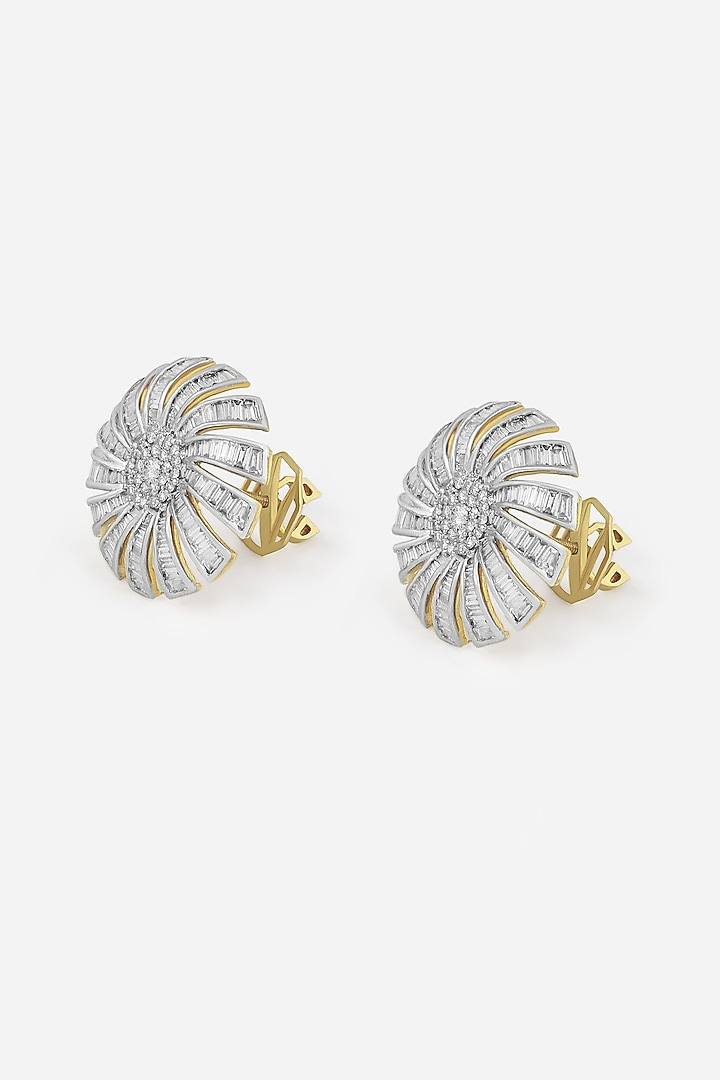 18kt Yellow Gold Finish Baguette & Round-Shaped Diamond Stud Earrings by Nornament at Pernia's Pop Up Shop