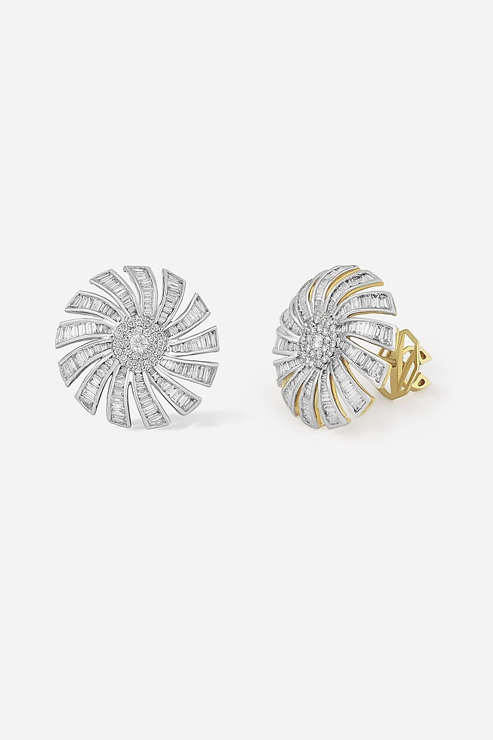 18kt Yellow Gold Finish Baguette & Round-Shaped Diamond Stud Earrings by Nornament at Pernia's Pop Up Shop