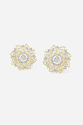 14kt Yellow Gold Finish Diamond & Kundan Polki Stud Earrings by Nornament