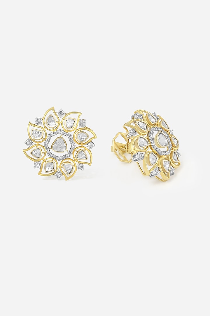 14kt Yellow Gold Finish Diamond & Kundan Polki Stud Earrings by Nornament at Pernia's Pop Up Shop