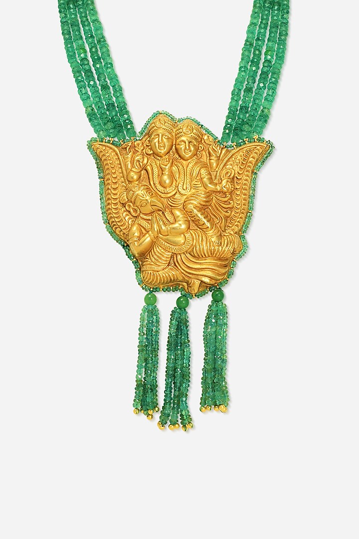 18kt Yellow Gold Finish Green Semi-precious Stone Long Pendant Necklace by Nornament at Pernia's Pop Up Shop