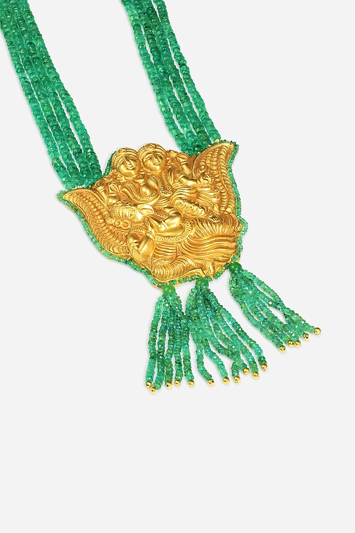 18kt Yellow Gold Finish Green Semi-precious Stone Long Pendant Necklace by Nornament at Pernia's Pop Up Shop