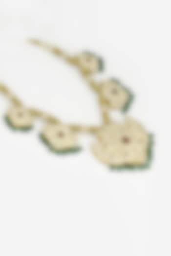 18kt Yellow Gold Finish Kundan Polki & Green Beaded Jadau Necklace by Nornament at Pernia's Pop Up Shop