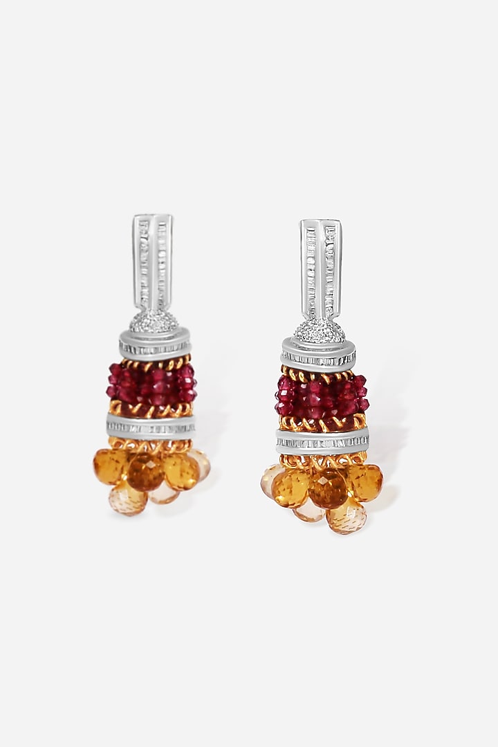 18kt White Rhodium Finish Amethysta Beads & Diamond Dangler Earrings by Nornament at Pernia's Pop Up Shop
