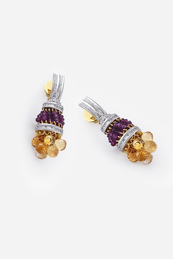 18kt White Rhodium Finish Amethysta Beads & Diamond Dangler Earrings by Nornament at Pernia's Pop Up Shop