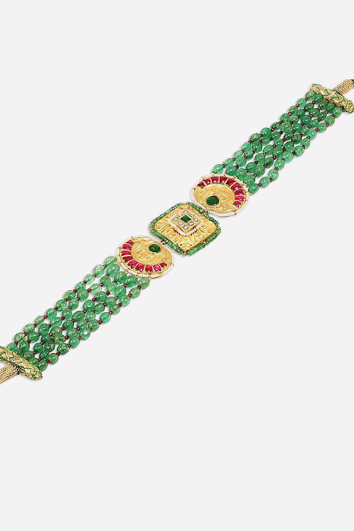 22kt Yellow Gold Finish Kundan Polki & Green Stone Choker Necklace by Nornament at Pernia's Pop Up Shop
