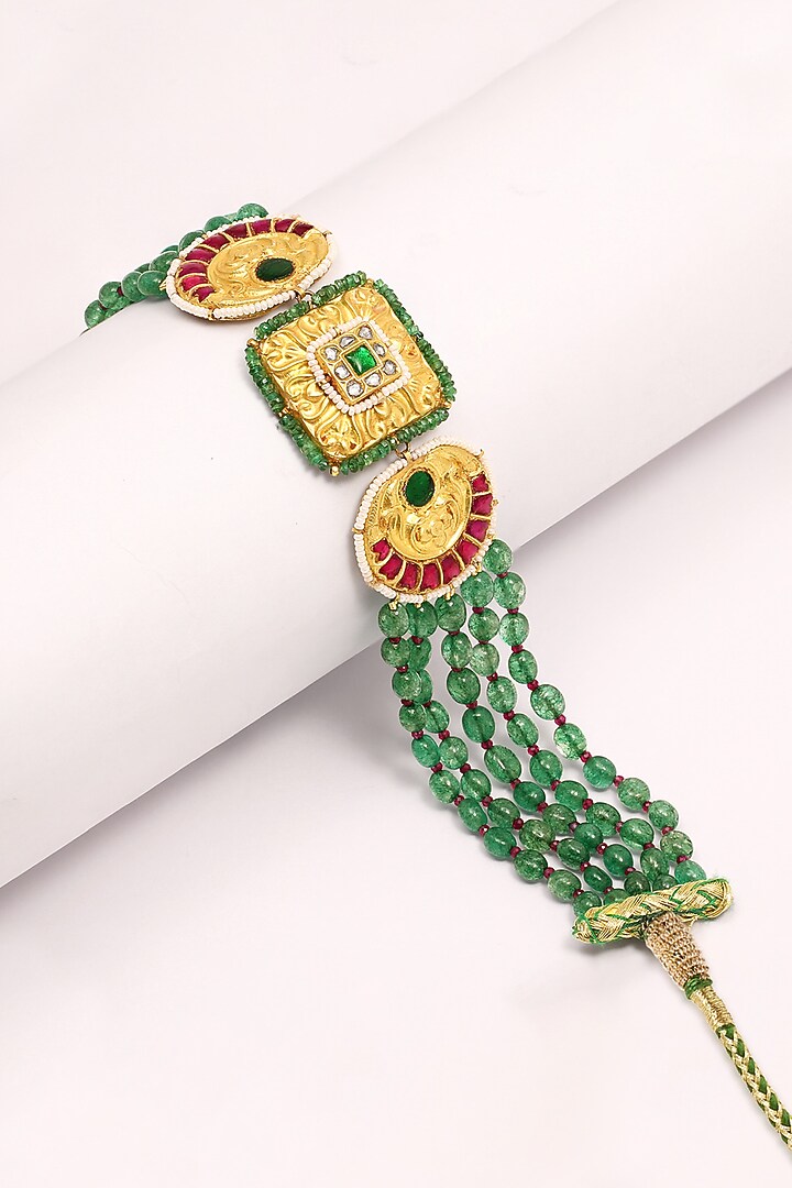 22kt Yellow Gold Finish Kundan Polki & Green Stone Choker Necklace by Nornament at Pernia's Pop Up Shop