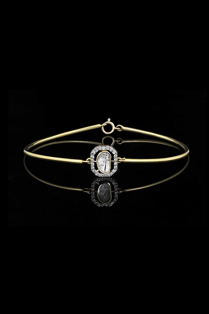 14kt Yellow Gold Finish Kundan Polki & Diamond Openable Bracelet by Nornament at Pernia's Pop Up Shop