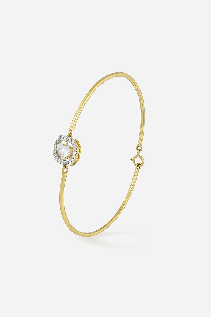 14kt Yellow Gold Finish Kundan Polki & Diamond Openable Bracelet by Nornament at Pernia's Pop Up Shop