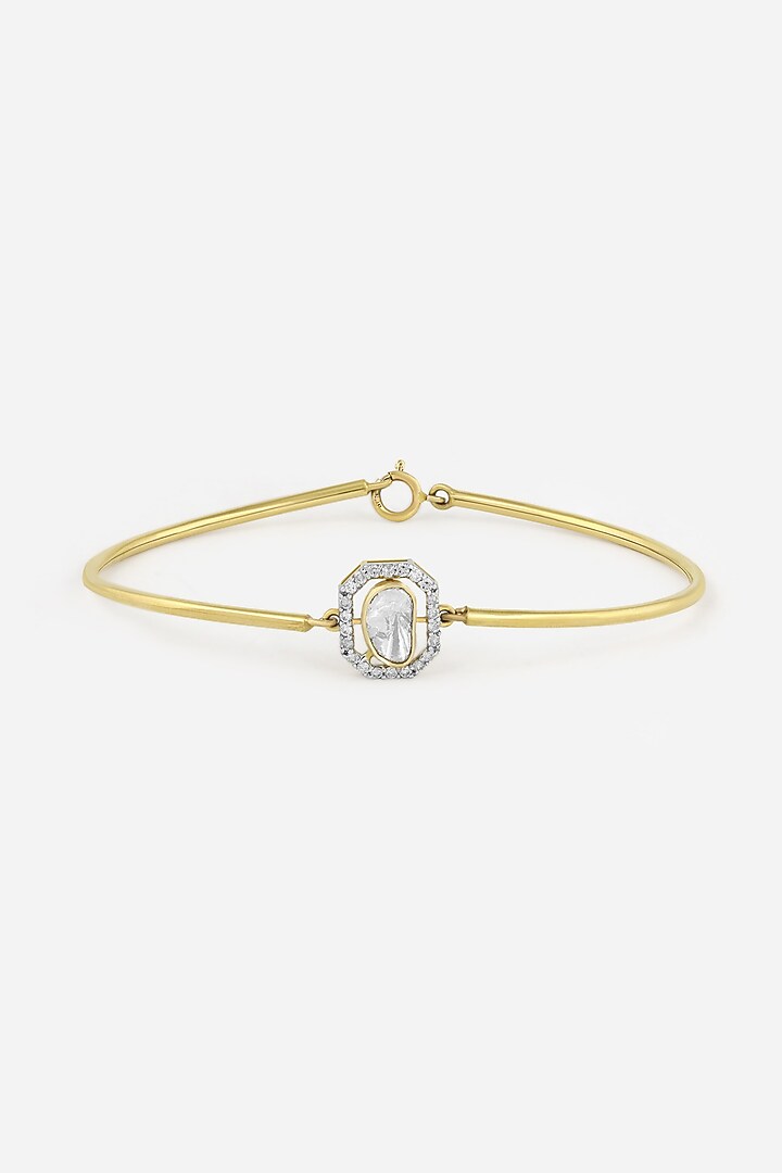 14kt Yellow Gold Finish Kundan Polki & Diamond Openable Bracelet by Nornament at Pernia's Pop Up Shop