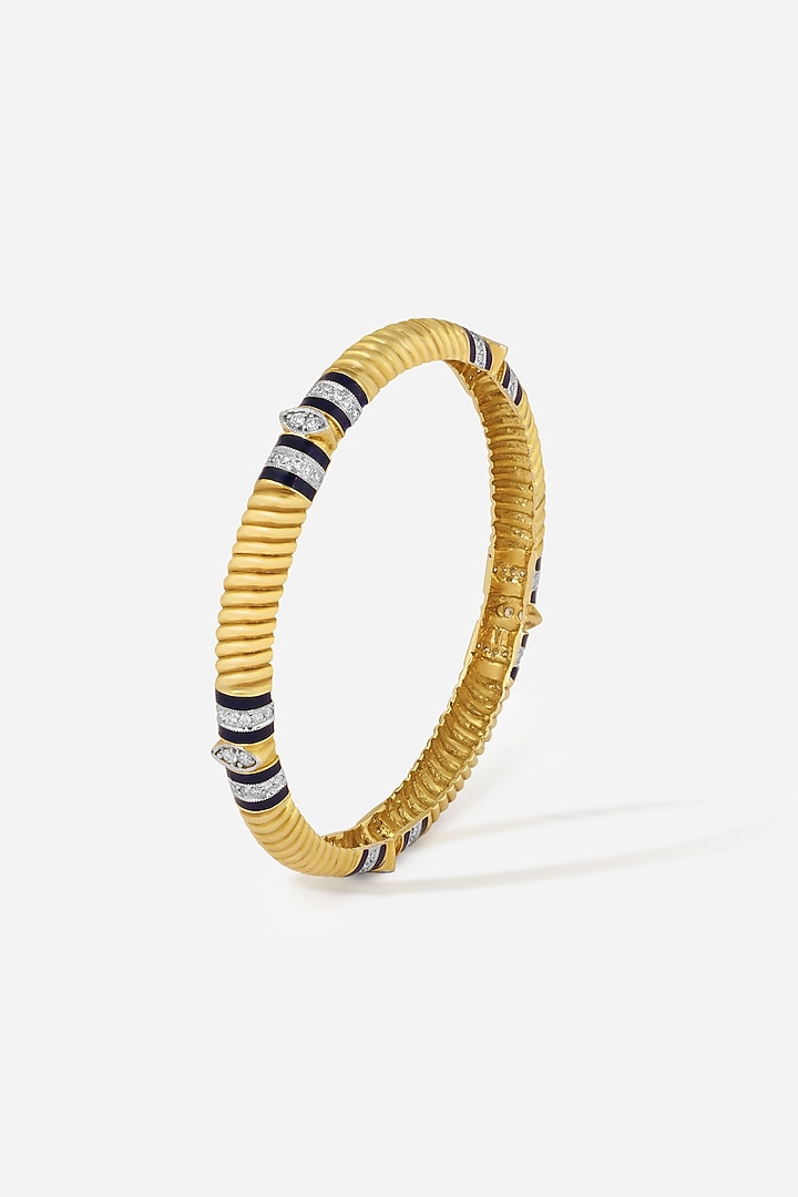 14kt Yellow Gold Finish Diamond Black Enameled Bangle by Nornament at Pernia's Pop Up Shop