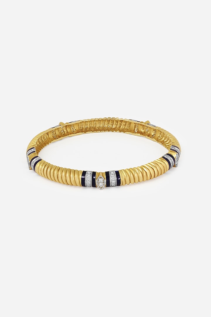 14kt Yellow Gold Finish Diamond Black Enameled Bangle by Nornament at Pernia's Pop Up Shop