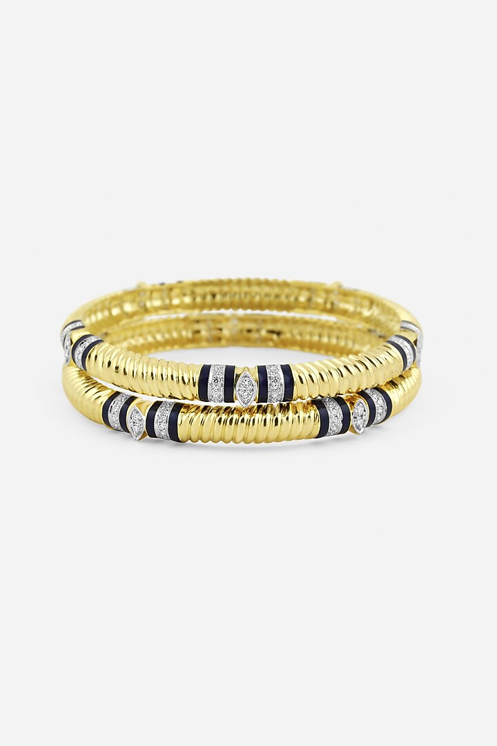 14kt Yellow Gold Finish Diamond Black Enameled Bangle by Nornament at Pernia's Pop Up Shop