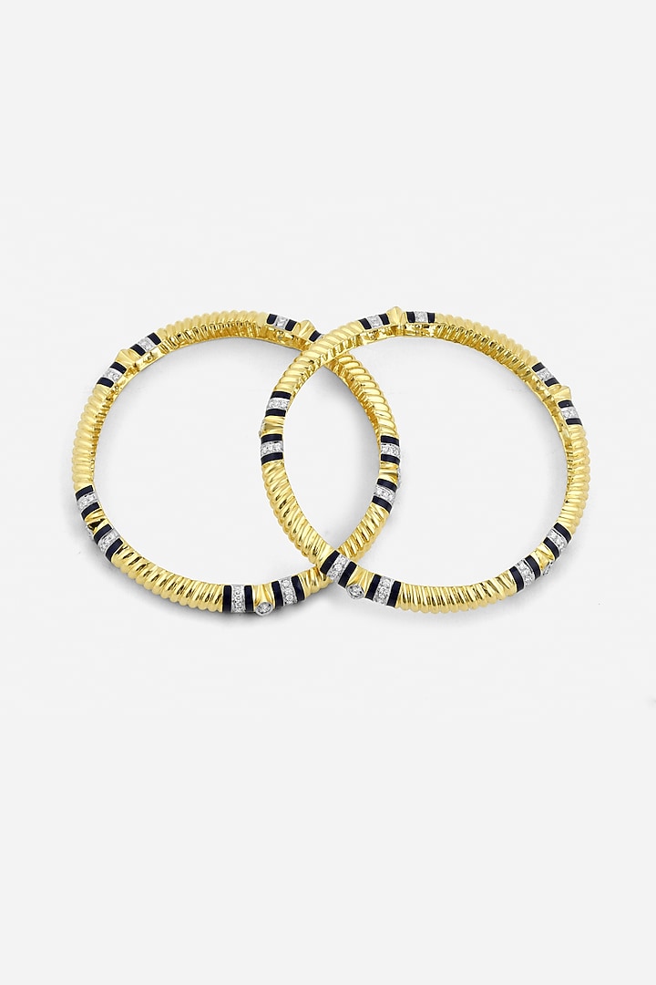 14kt Yellow Gold Finish Diamond Black Enameled Bangle by Nornament at Pernia's Pop Up Shop