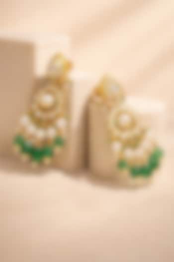 18kt Yellow Gold Finish Kundan Polki & Green Stone Dangler Earrings by Nornament at Pernia's Pop Up Shop