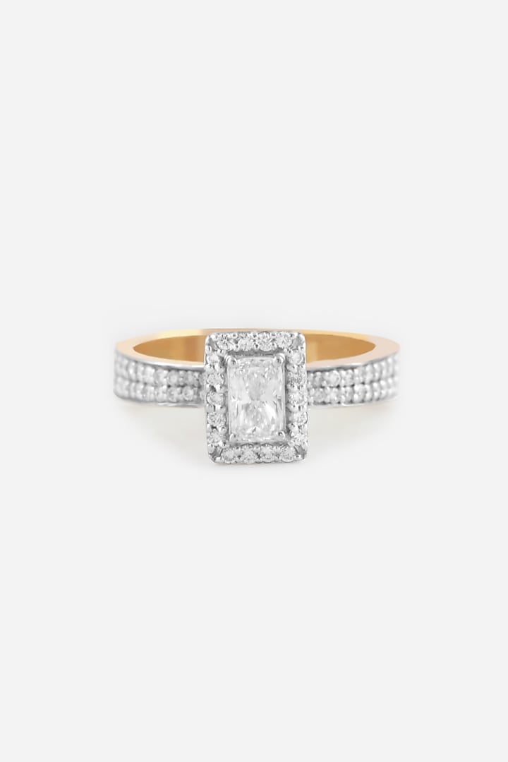 18kt Yellow Gold Finish Round & Emerald -Cut Diamond Ring by Nornament at Pernia's Pop Up Shop
