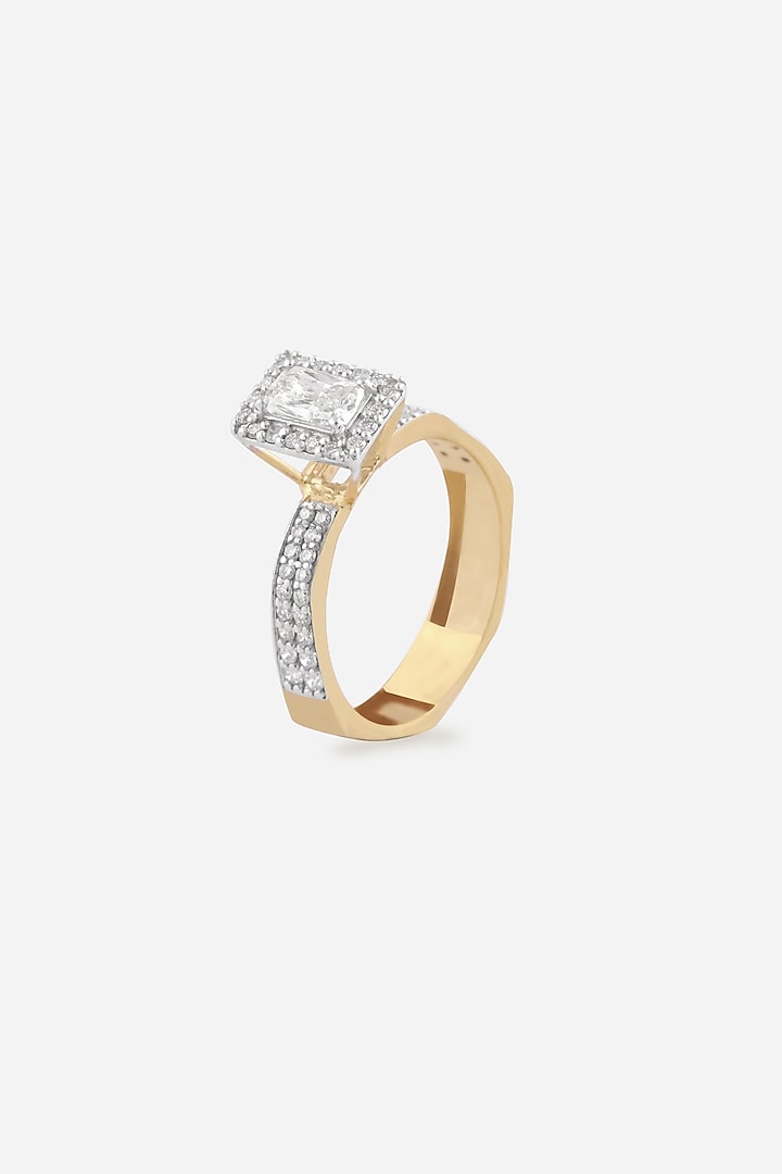 18kt Yellow Gold Finish Round & Emerald -Cut Diamond Ring by Nornament at Pernia's Pop Up Shop