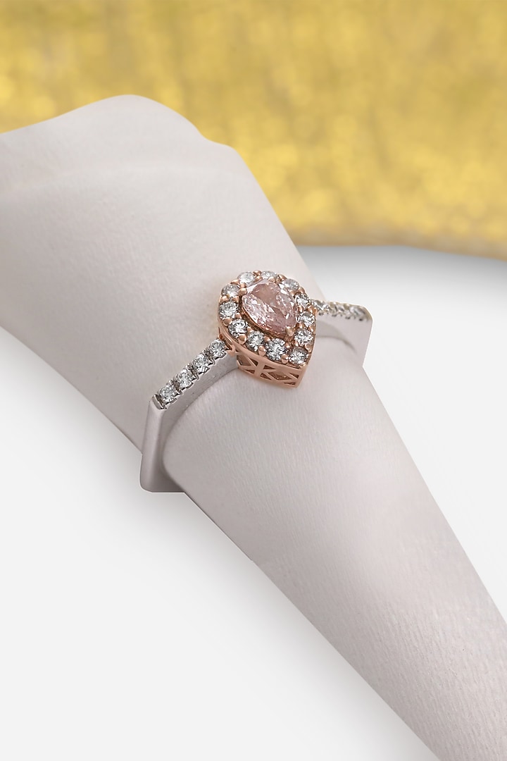 18kt Yellow Gold Finish Pear-Cut Pink Diamond Ring by Nornament at Pernia's Pop Up Shop
