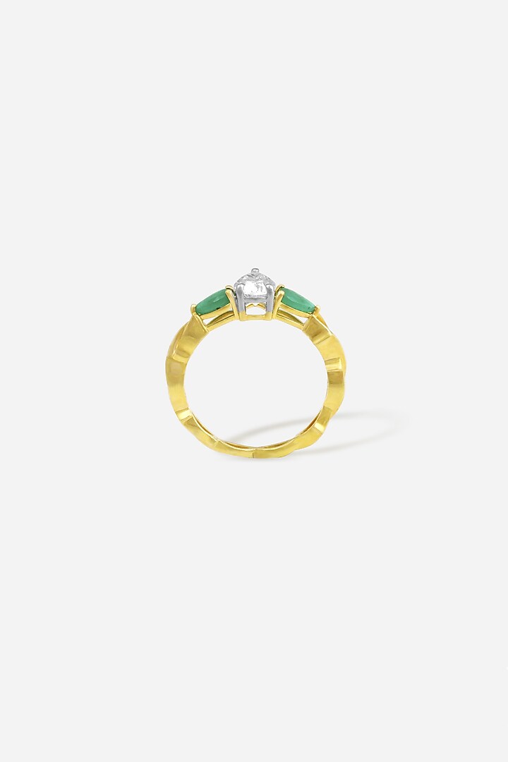 18kt Gold Finish Pear-Shaped Diamond & Emerald Stone Ring by Nornament at Pernia's Pop Up Shop