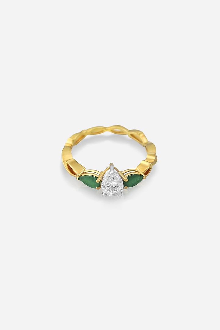 18kt Gold Finish Pear-Shaped Diamond & Emerald Stone Ring by Nornament at Pernia's Pop Up Shop