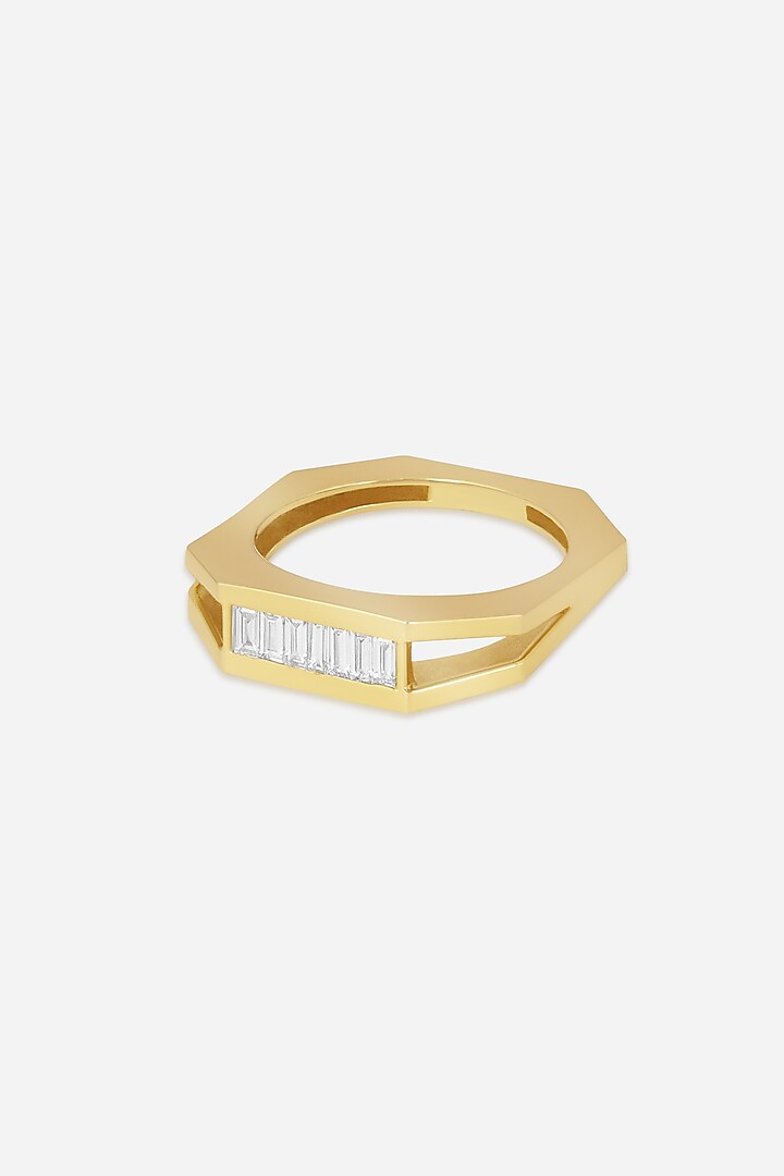 18kt Yellow Gold Finish Baguette Diamond Octagon Ring by Nornament at Pernia's Pop Up Shop