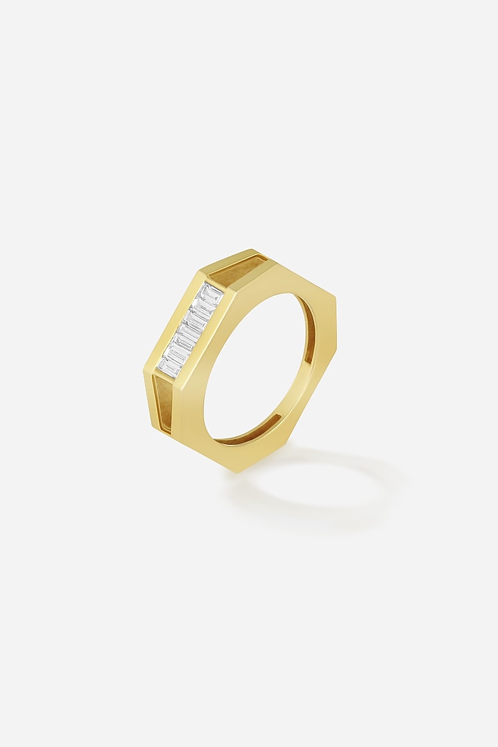 18kt Yellow Gold Finish Baguette Diamond Octagon Ring by Nornament at Pernia's Pop Up Shop