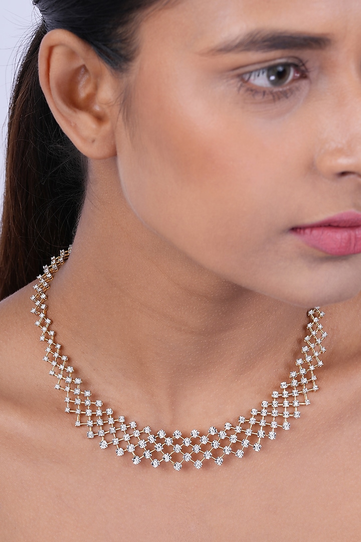 14kt Yellow Gold Finish Round-Cut Diamond Necklace by Nornament at Pernia's Pop Up Shop