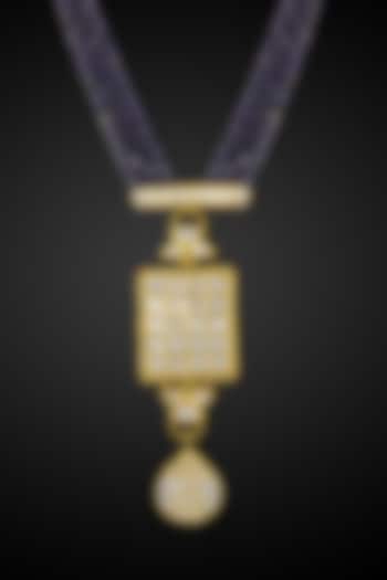 18kt Yellow Gold Finish Kundan Polki & Sapphire Beaded Pendant Necklace by Nornament at Pernia's Pop Up Shop