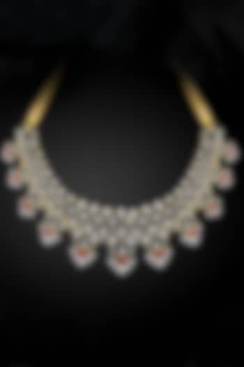 14kt Gold Finish Diamond & Ruby Stone Floral Motifs Necklace by Nornament at Pernia's Pop Up Shop