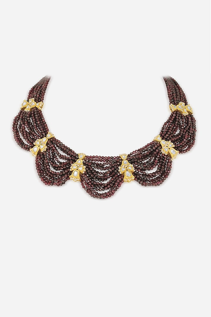 14kt Yellow Gold Finish Kundan Polki & Ruby Stone Necklace by Nornament at Pernia's Pop Up Shop