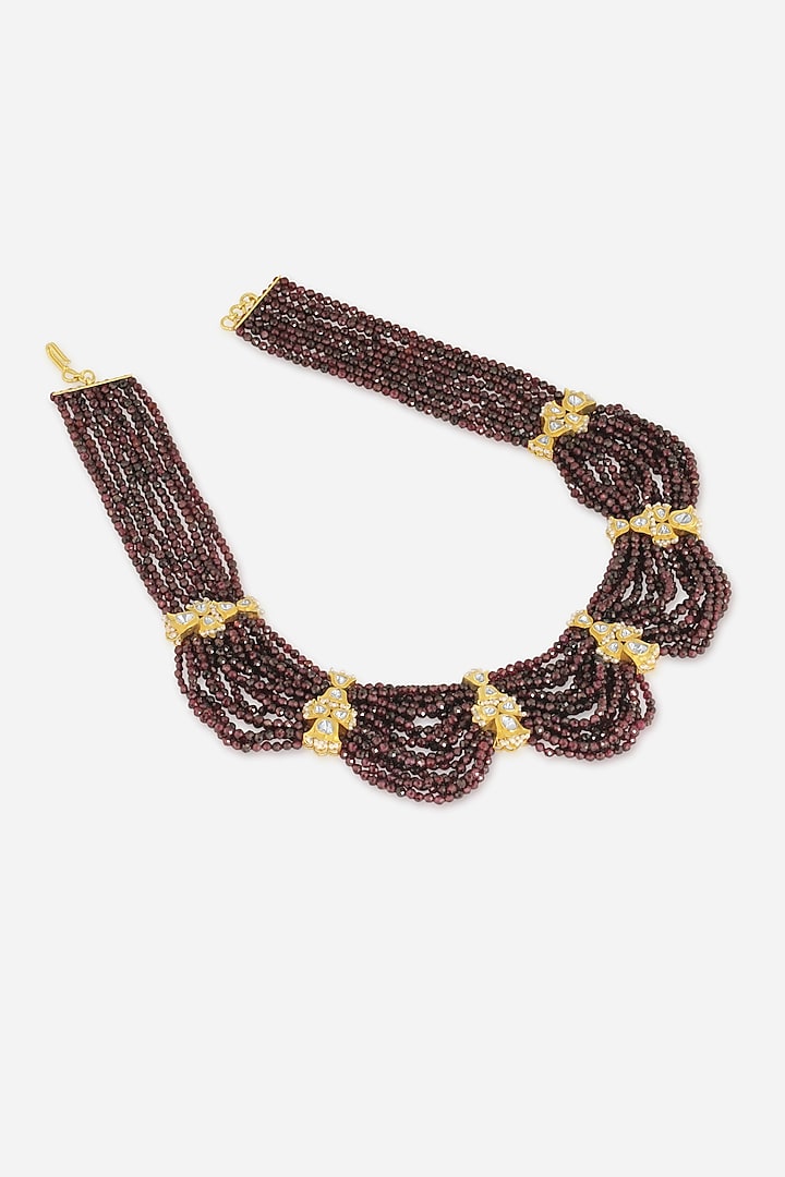 14kt Yellow Gold Finish Kundan Polki & Ruby Stone Necklace by Nornament at Pernia's Pop Up Shop