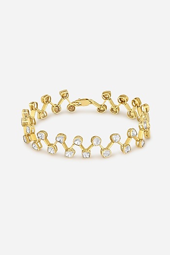 14kt Yellow Gold Finish Kundan Polki Openable Bracelet by Nornament at Pernia's Pop Up Shop