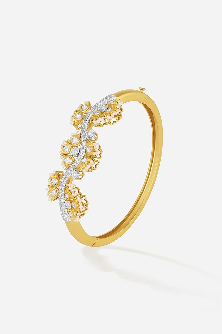 14kt Yellow Gold Finish Diamond & Kundan Polki Floral Openable Baracelet by Nornament at Pernia's Pop Up Shop