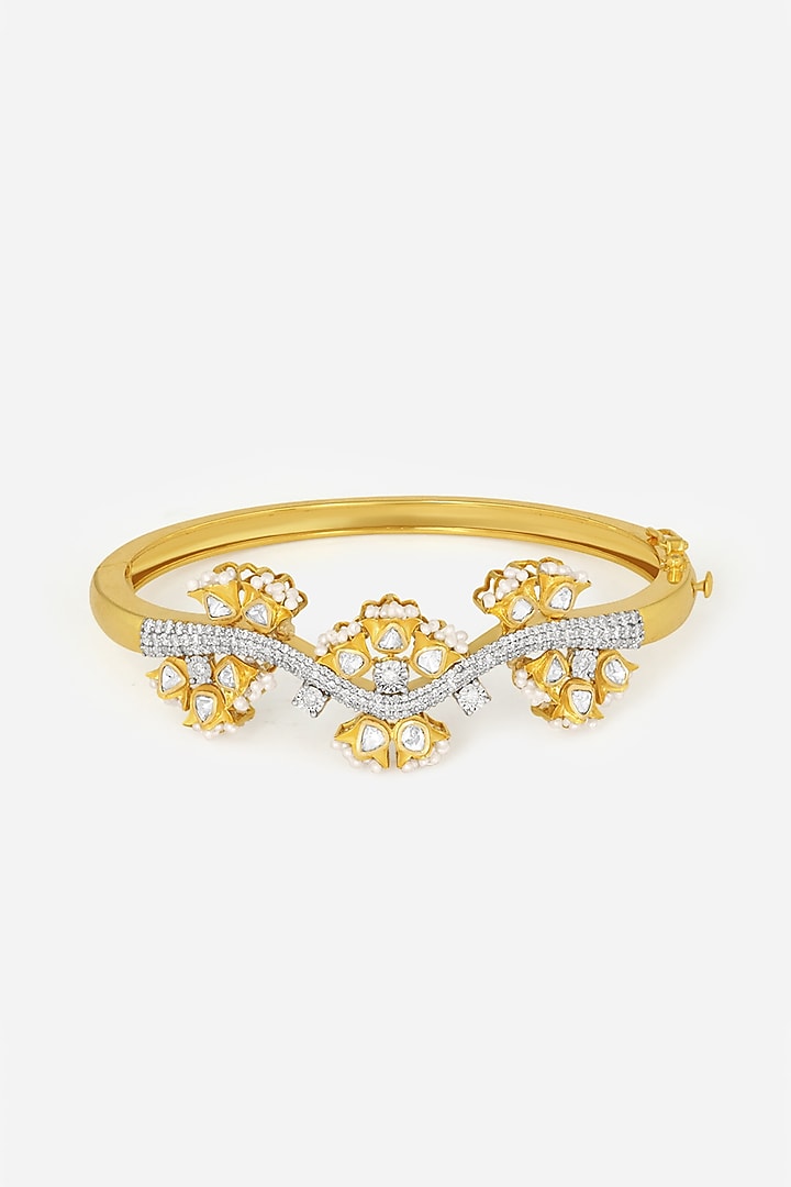 14kt Yellow Gold Finish Diamond & Kundan Polki Floral Openable Baracelet by Nornament at Pernia's Pop Up Shop