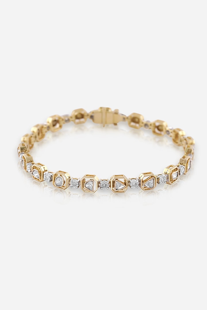 14kt Yellow Gold Finish Diamond & Kundan Polki Tennis Bracelet by Nornament at Pernia's Pop Up Shop